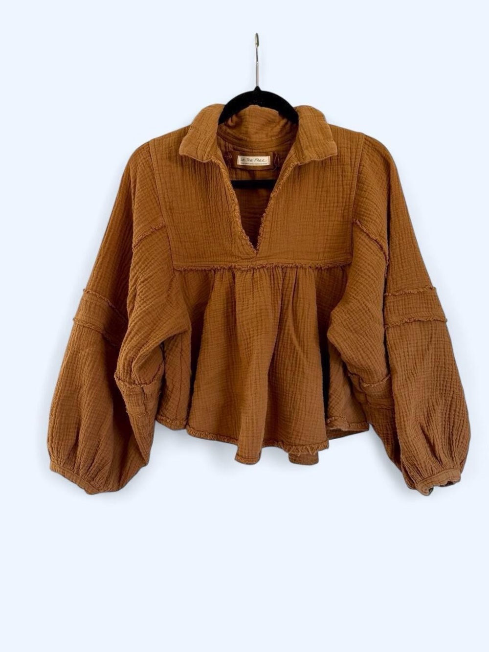 Free People We The Free “Silver Lining” Cotton Gauze Top Tobacco Brown Small